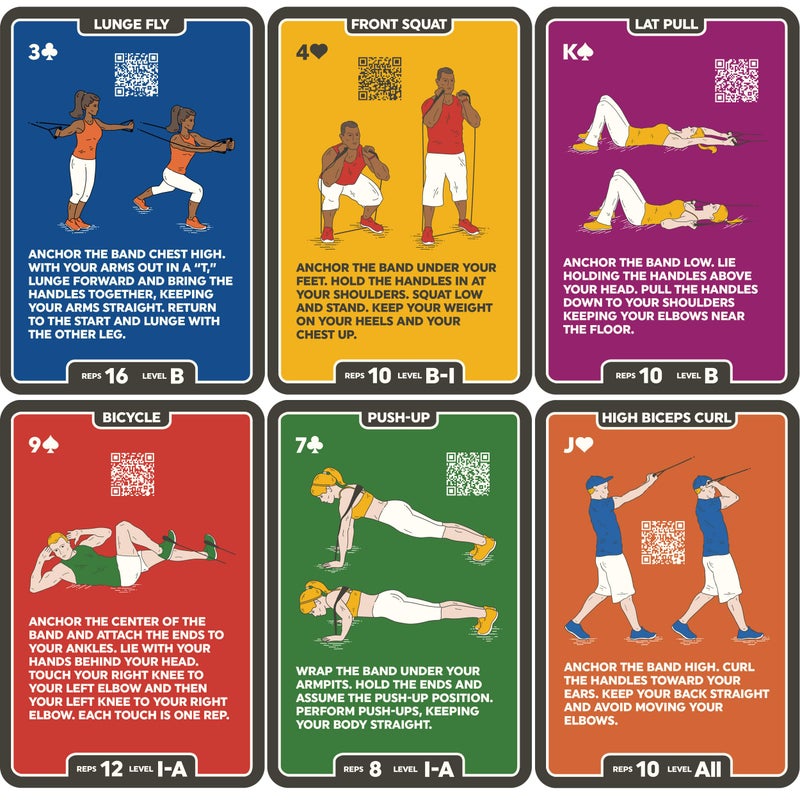 Stack 52 Resistance Band Exercise Cards. Exercise Band Workout Playing Card Game. Video Instructions Included. Home Fitness Training Program for Elastic Rubber Stretch Band Sets. (Updated Deck) - Image 3
